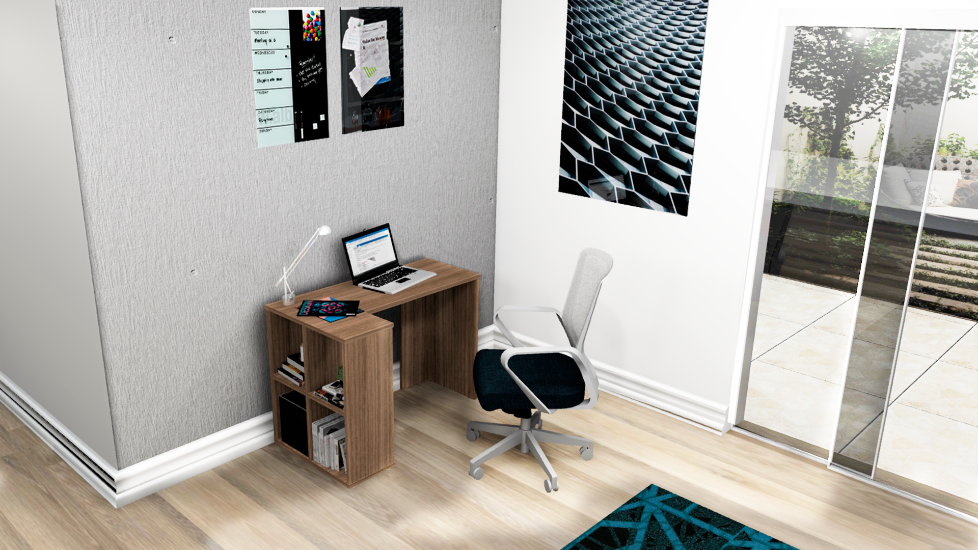 Escritorio para Home Office y silla con ruedas